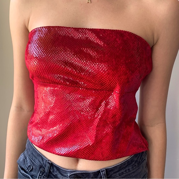Karen Millen Tops - Karen Millen Red Snakeskin Tube Top